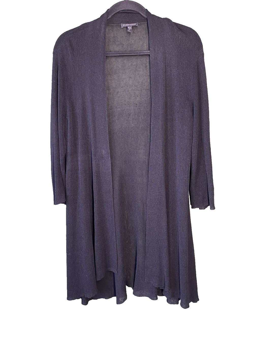 Eileen Fisher Cardigan Womens Medium Black Linen Designer Sweater Travel Office